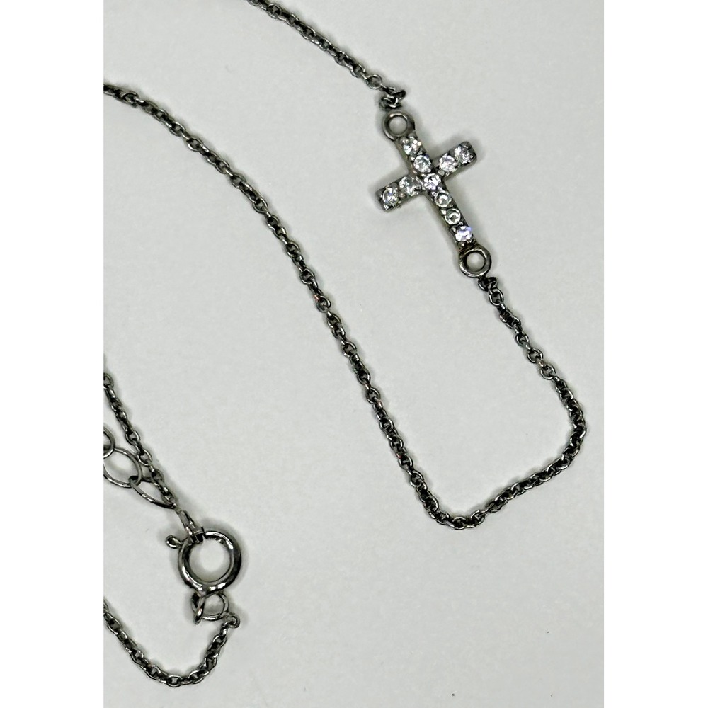 Sterling Silver Anklet Cross Charm Rhinestones 10-11" Signed 925 FAS